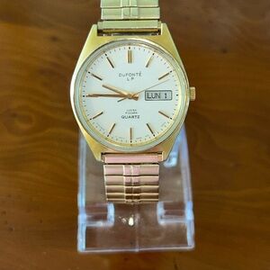 Dufonte Lucien Piccard Men's‎ Gold Tone Day Date Watch Works Stretch band